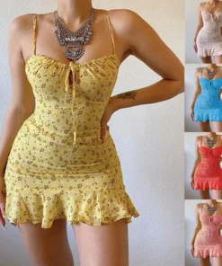 Women's Sexy Casual Home Small Floral Camisole Dress Summer Comfortable Skirt