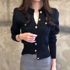Alternative view of Knitted Cardigan Coat with Single Breasted Design for Women in Slim Chic Style