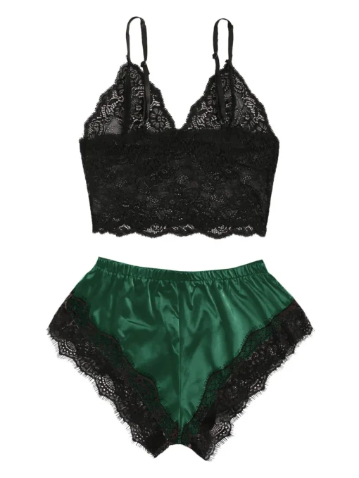 Lace Bralette Cami and Shorts Set, See-Through Design, Breathable Sleepwear for Women - Image 3
