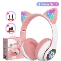 Bluetooth 5.0 Cat Ear Headphones with Microphone for Kids