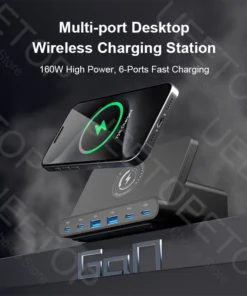 Alternative view of Ueetop 160W USB Charging Station Wireless Charging 65W PD PPS 45W GaN Charger Quick Charger For Laptop Tablet iPhone 15 Samsung