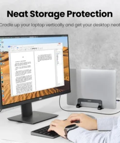 Alternative view of UGREEN Aluminum Vertical Laptop Stand for MacBook and Tablets - Portable and Space-Saving Support