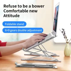 Alternative view of Adjustable Aluminum Laptop Stand with Folding Design for Heat Dissipation - Compatible with MacBook and Tablets
