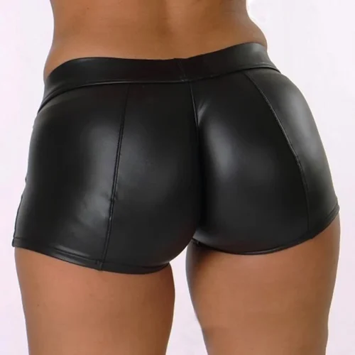 Alternative view of High Waist Black Leather Shorts for Women - Bodycon Fitness Joggers