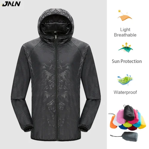 JNLN Unisex Waterproof Hiking Jacket - Quick Dry & Packable Windbreaker for Outdoor Activities