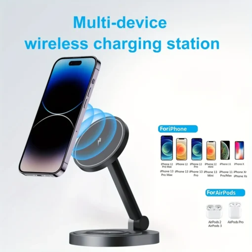 3-in-1 Magnetic Wireless Charging Stand with MagSafe for iPhone, Apple Watch, and AirPods - Image 6
