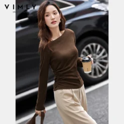 Alternative view of Casual T-shirts with French Slash Neck and Long Sleeves for Women - Slim Fit Knitted Tees