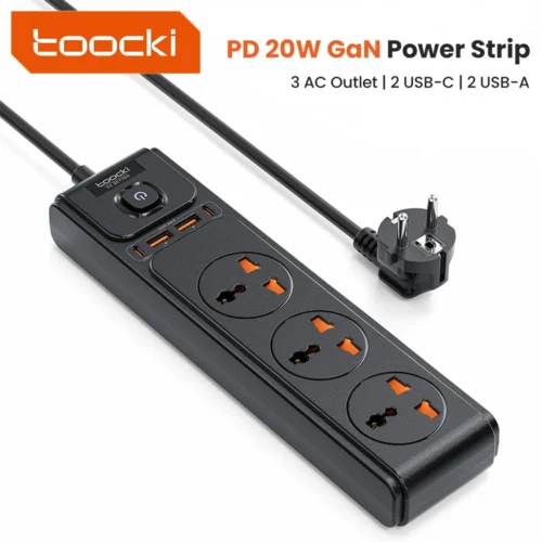 Toocki C35 Power Strip Electric Socket Grounding 2M Extension Cable 3AC Outlet 2 USB-C 2 USB-A PD 20W Fast Charging Charer