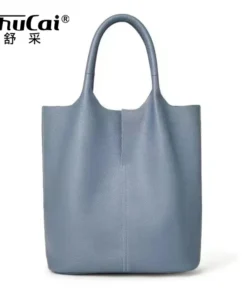 Genuine Grade Leather Women Commuter Tote Bag Ladies Soft Cowhide Tote Shoulder Handbag Large Female Bucket Bag Luxury Designer