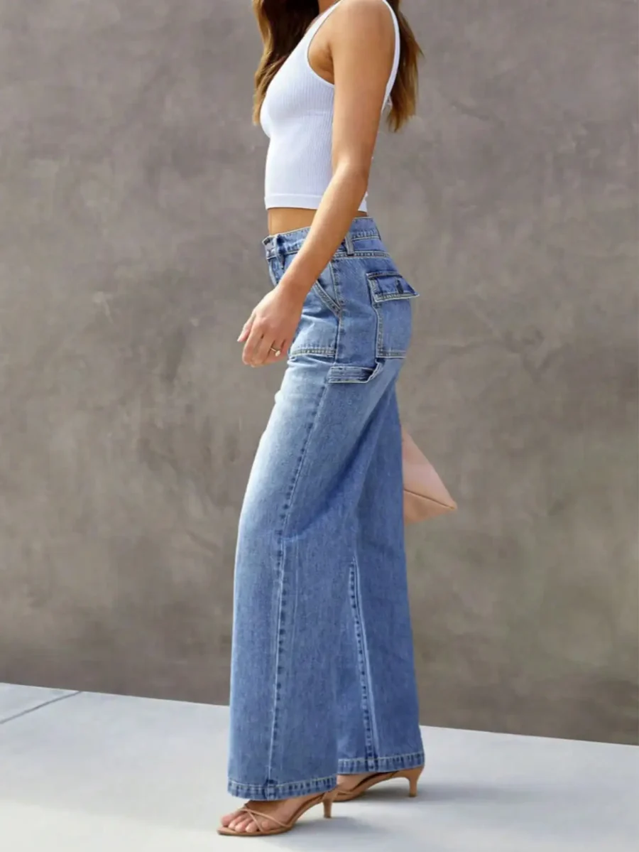 Light Blue Wide Leg Jeans for Women - Stylish, Comfortable Denim Pants - Image 4