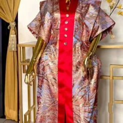 Dashiki African Maxi Dress for Women - Short Sleeve V-Neck with Autumn Style