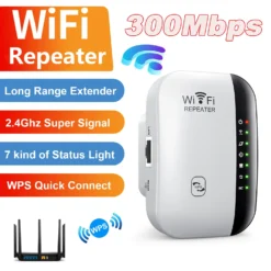 Wireless WiFi Repeater with 300Mbps Speed and 7 Status Lights for PC