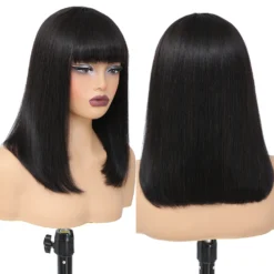 Alternative view of Short Bob Wig with Bangs, 180% Density Straight Human Hair Bob for Women