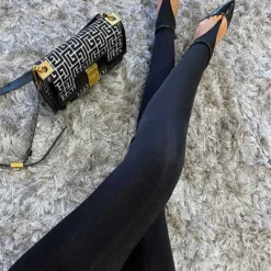High-Waisted Skinny Pants with Glitter Detail for Women in Black