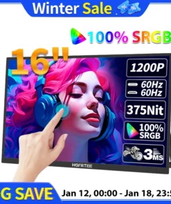 HGFRTEE 16-Inch Touchscreen Portable Monitor - 96% sRGB, 350 Cd/m², Type-C & HDMI-Compatible, Includes Stand