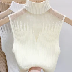 Mesh Knitted Tank Top with Cut Out Design for Women - Y2K Style Sleeveless Sweater