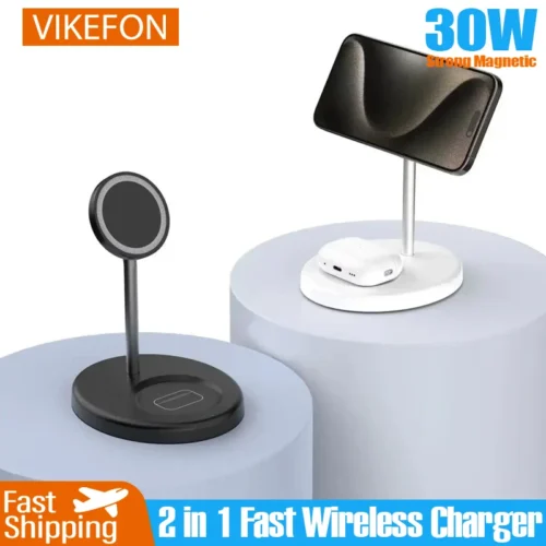 30W Magnetic 2-in-1 Wireless Charger Stand for iPhone and AirPods - Fast Charging Station