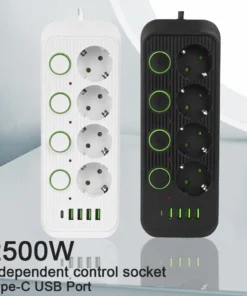 Alternative view of EU Plug Multiple Sockets AC Outlets Power Strip Extension Cable With USB Ports Surge Protector Network Filter Individual Switch