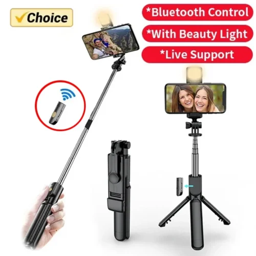Wireless Bluetooth Selfie Stick Tripod Stand With Light Extendable For iPhone Mobile Phone Live Streaming Remote Control