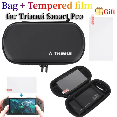 For Trimui Smart Pro Game Console EVA Hard Carrying Case with Tempered Glass Film EVA Protective Case Waterproof Storage Bag