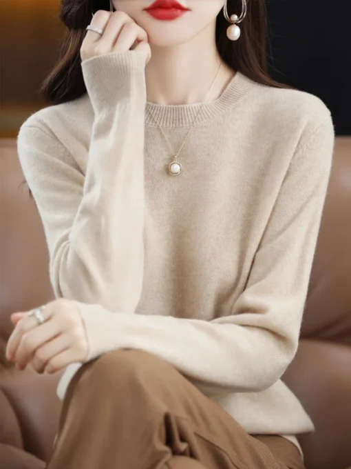 Merino Wool Sweater with O-Neck Design and Long Sleeves for Women - Image 6