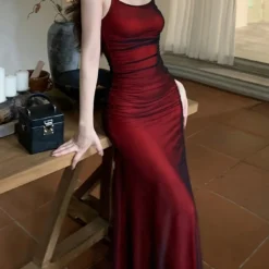 Off-Shoulder Long Dress with Pleated Skirt for Women in Elegant Red