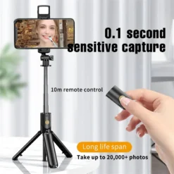 Alternative view of Wireless Selfie Stick Tripod with Light and Bluetooth Remote for iPhone and Mobile Phones