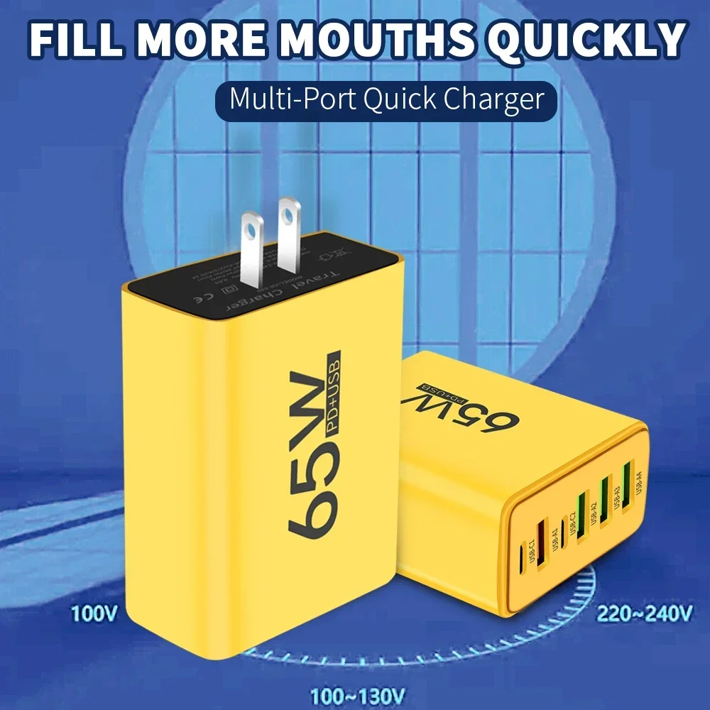 6 Port USB C Fast Charger Station 65W with PD QC 3.0 for iPhone 17 and Samsung S23 - Image 6