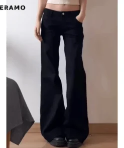 Alternative view of Normcore Women's Black Baggy Denim Pants - Vintage High Waist Casual Jeans