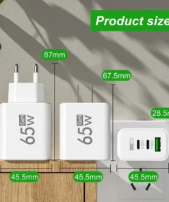 Alternative view of 65W GaN USB-C Fast Charger with 3 Ports - Compatible with iPhone, Samsung Galaxy, Xiaomi, and Huawei