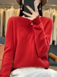 Merino Wool Sweater for Women O-neck Cashmere Knitwear Soft Autumn Winter Pullover Casual Tops