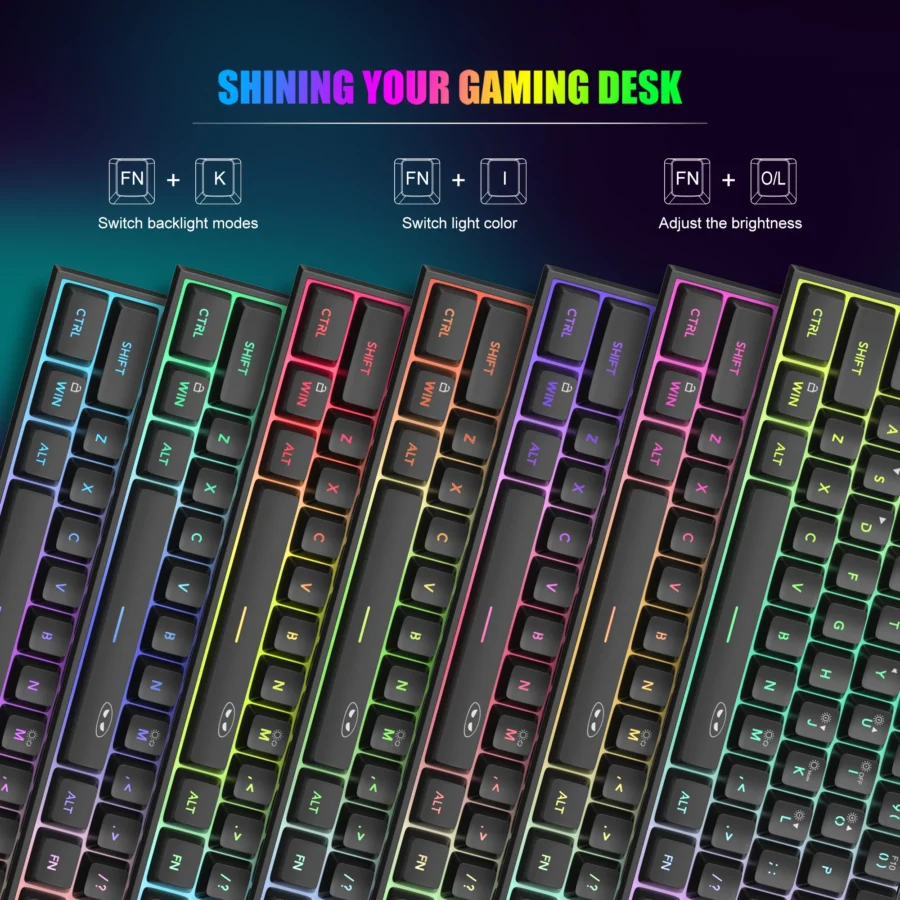 MageGee Mini 60% Gaming Keyboard, RGB Backlit 61 Key Ultra-Compact Keyboard, TS91 Ergonomic Waterproof Mechanical Feeling Office - Image 3
