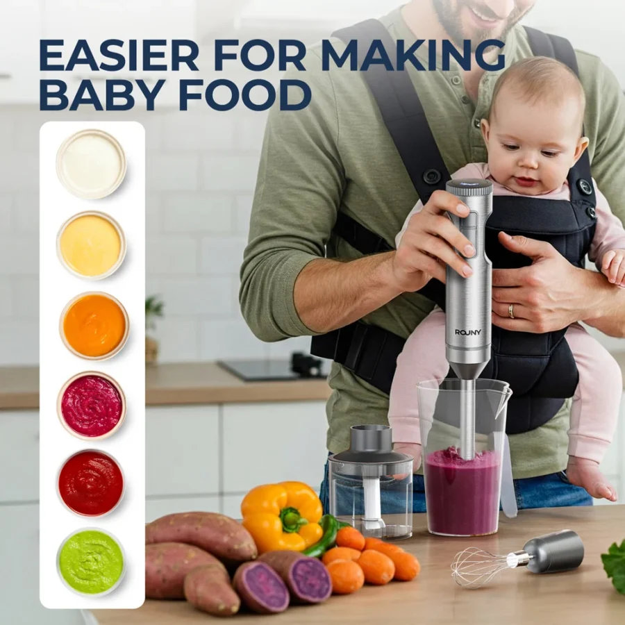 Powerful 1000W Stainless Steel Hand Blender with Mixing Beaker, Processor, and Whisk - Image 6