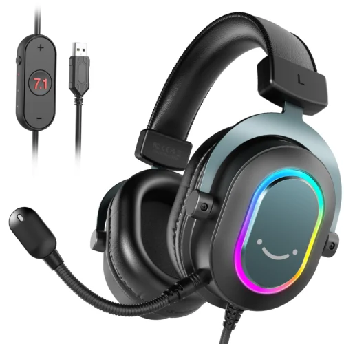 Fifine RGB Gaming Headset - Over-Ear, 7.1 Surround Sound, Compatible with PC, PS4, PS5, 3 EQ Modes