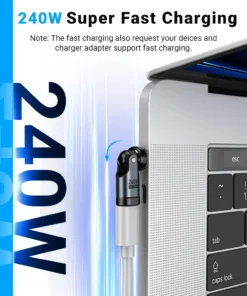 Alternative view of AUFU PD240W USB C to Type C OTG Adapter 540 Rotation 5A Fast Charge Cable Converter for iPhone 16 MacBook Samsung Xiaomi Laptop