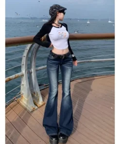 High Waist Slim Fit Women's Bootcut Jeans - Retro Denim Trousers