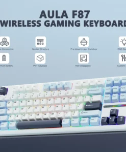 Alternative view of AULA F87 Pro Gasket Gaming Mechanical Keyboard 75% TKL Layout Wireless Hot-Swap RGB Custom Bluetooth Keyboard 2024 New Colors