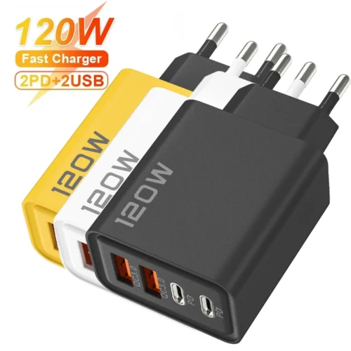 Quick Charge 3.0 Fast 120W 4-Port USB Type-C Wall Charger for iPhone and Samsung