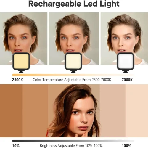 Alternative view of Vlogging Kit for iPhone, Android (with Tripod), with Mini LED Video Light + Cardioid Microphone + Phone Clip + Tripod for Video