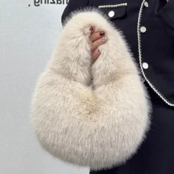 Alternative view of Winter Casual Plush Furry Shoulder Bag for Women - Solid Color Handbag