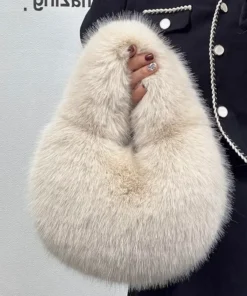 Alternative view of Winter Casual Furry Shoulder Bags for Women Solid Color Soft Plush Ladies Clutch Purse Handbags Lightweight Female Hobos Bag