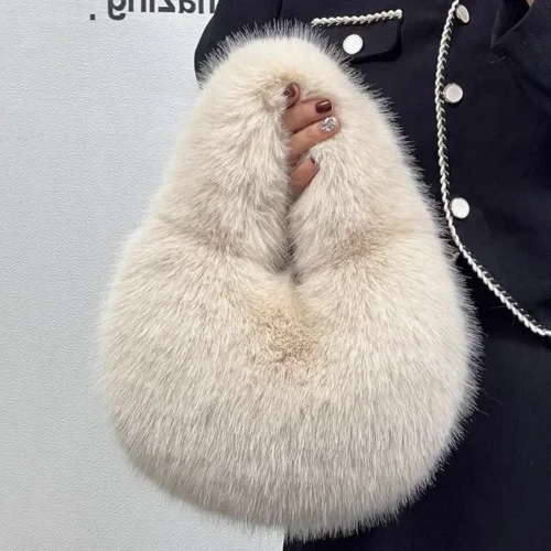 Alternative view of Winter Casual Furry Shoulder Bags for Women Solid Color Soft Plush Ladies Clutch Purse Handbags Lightweight Female Hobos Bag