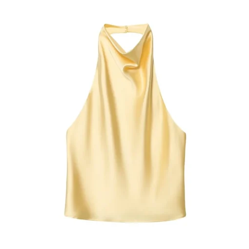 Halter Top with Satin Backless Design for Women - Black and Pink Summer Beach Camisole - Image 3