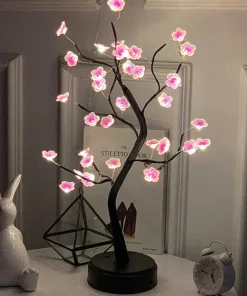 Table Tree Night Light USB/Battery Powered Touch Switch Artificial Bonsai Cherry Blossom Desktop Tree LED Lamp Light Decoration