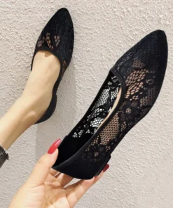 Ladies Pointed Toe Soft-bottom Loafers Women Fashion Hollow Out Flats Breathable Female Slip on Low Heels Work Shoes Moccasins