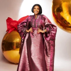 V-Neck Rhinestone Turkey Dress for Women - Elegant African Church Boubou Style