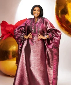 Luxury Elegant V-Neck Rhinestone Turkey Dress for Women - African Church Boubou Style