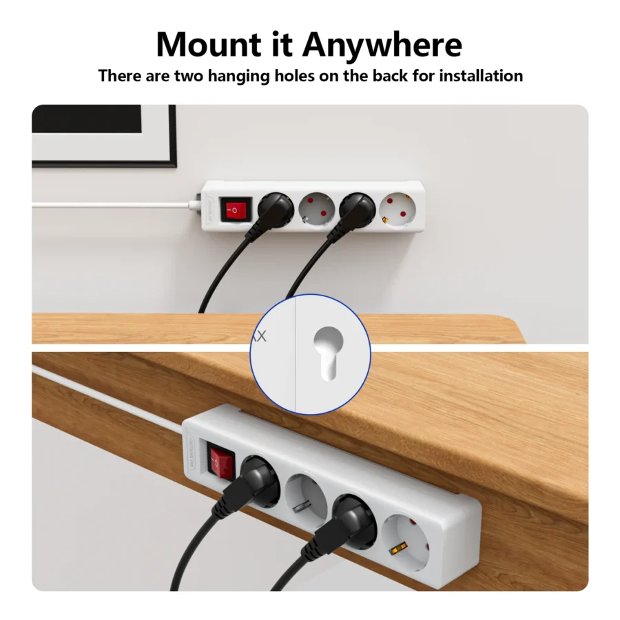4 Outlet EU Surge Protector Power Strip 1.5m Extension Cord AC Plug Socket Adapter 4 Socket Adapter with Overload Protection - Image 4