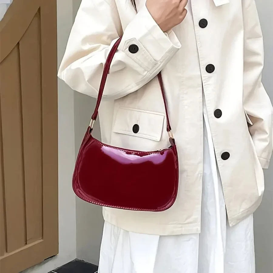 Red high-end bag for women, retro hand-held underarm bag, foreign-style small patent leather bag for young girls, single shoulde - Image 7
