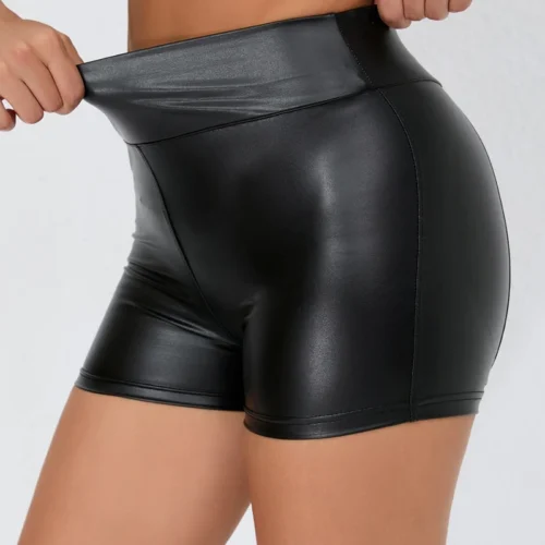 High Waist Black Leather Shorts for Women - Bodycon Fitness Joggers